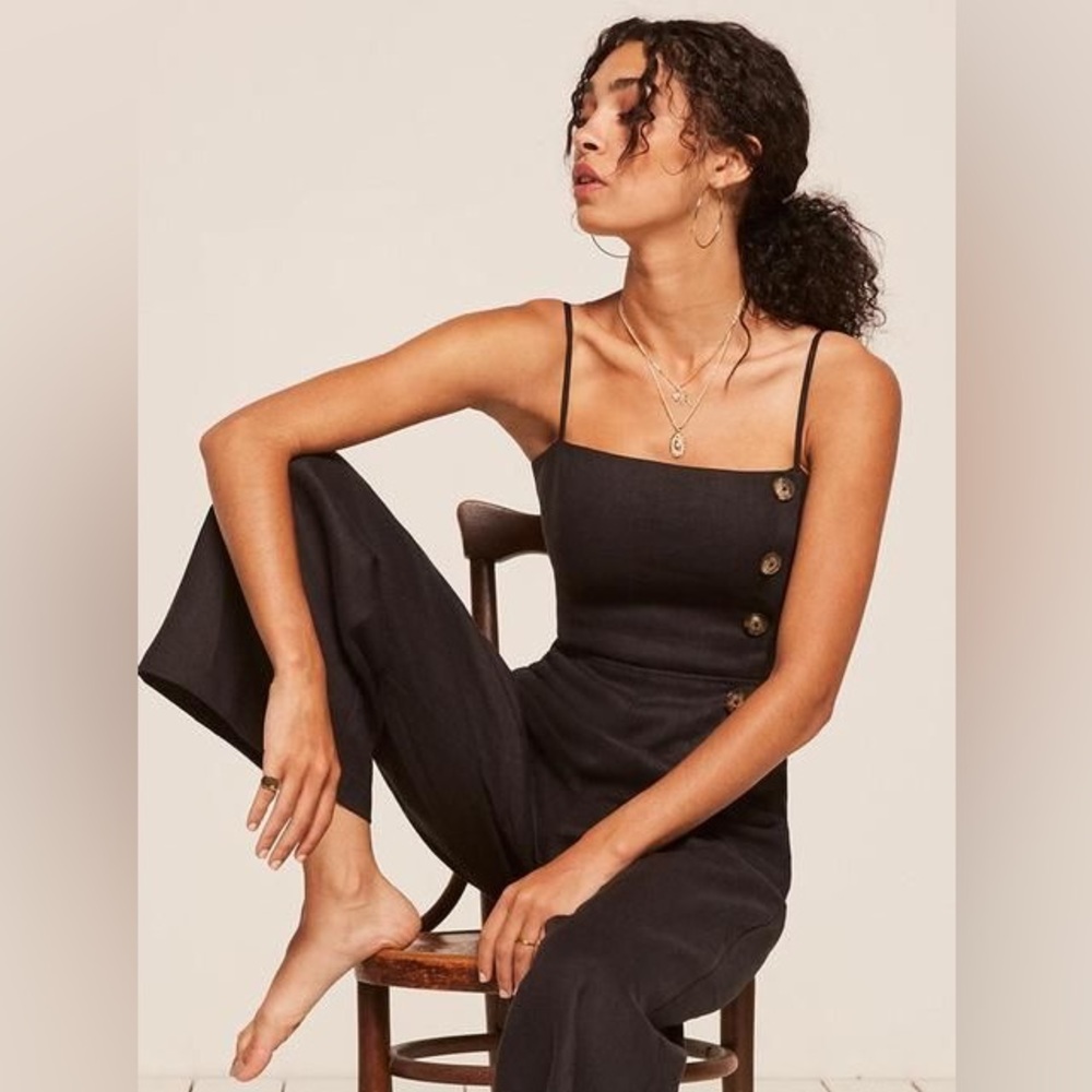 Reformation Black Jumpsuit with Button Detail